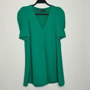 Zara Puff Sleeve Green Mini Dress-‎ Sz XS